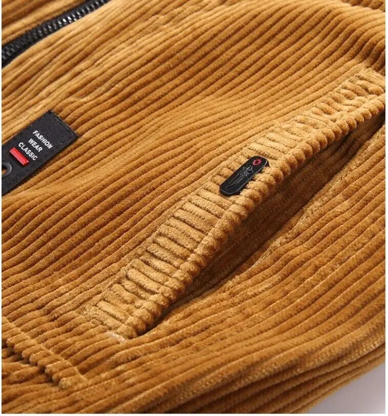 Men's ribbed corduroy jacket with sherpa collar and zip front