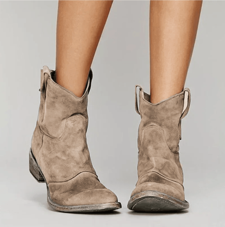 Women's casual ankle boots with round toe and low heel