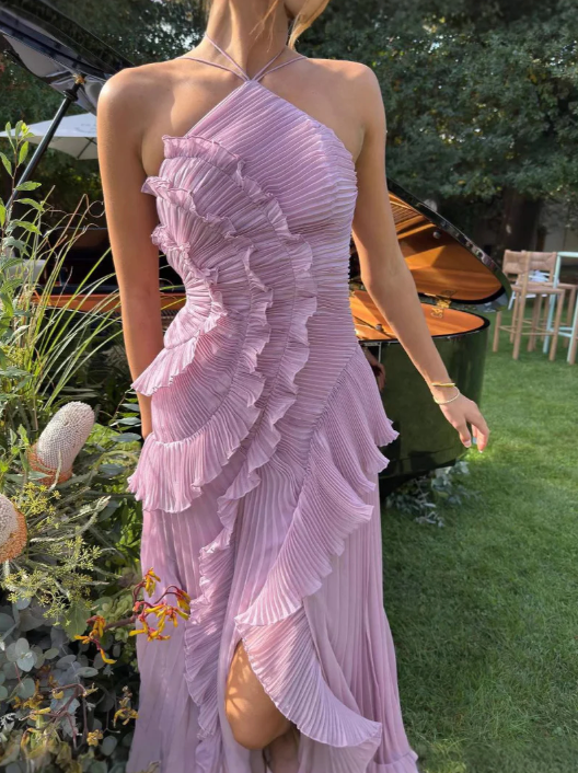 Women's Halter Neck Dress with Pleats - View 9 | Bellmere