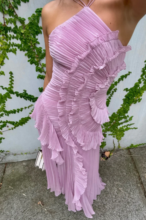 Women's Halter Neck Dress with Pleats - View 2 | Bellmere