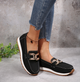 Women's moc toe loafers with decorative buckle and flat platform sole