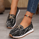 Women's abstract pattern loafers with decorative buckle and lugged flat sole