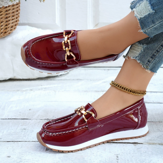 Glossy burgundy women's slip-on slippers
