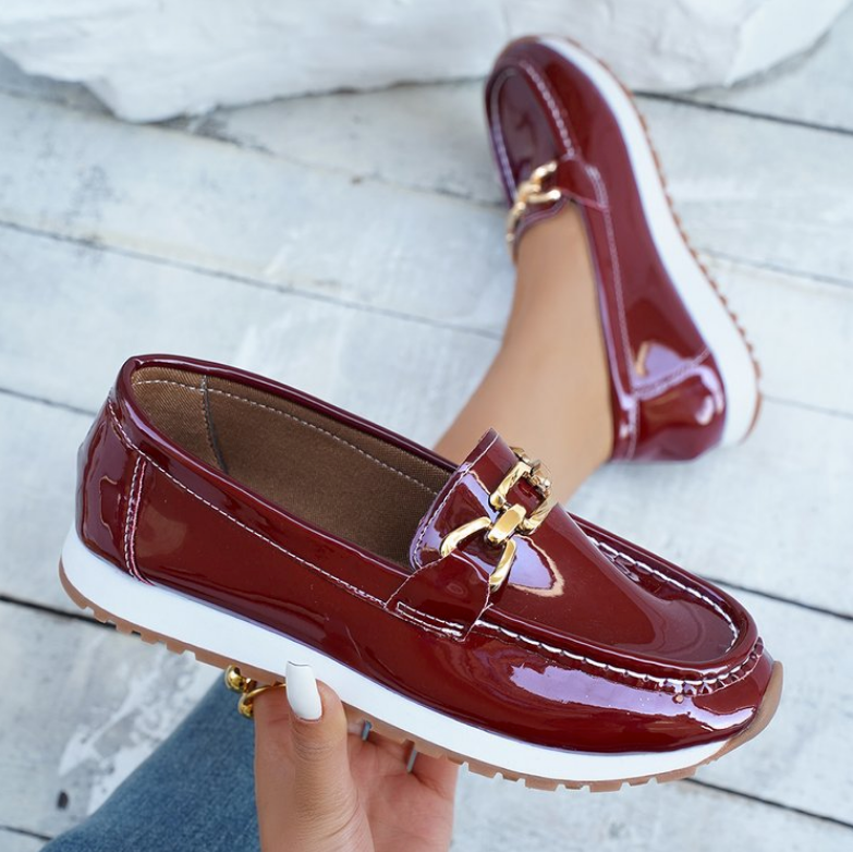 Glossy burgundy women's slip-on slippers