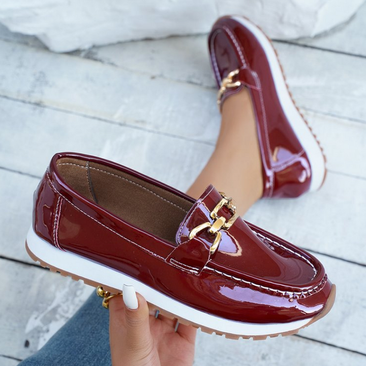 Glossy burgundy women's slip-on slippers