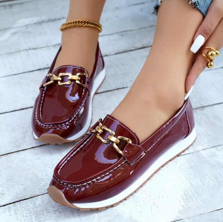 Glossy burgundy women's slip-on slippers