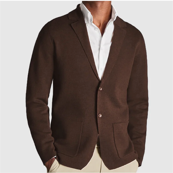 Knitted sweater jacket with high neck zip front and pockets
