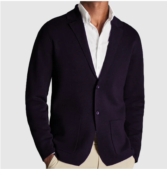 Knitted sweater jacket with high neck zip front and pockets