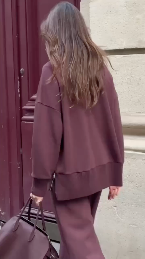 Women's Knit Co-ord Set Sets in Burgundy - View 3 | Bellmere