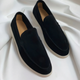 Men's slip-on loafers with rounded moc toes and flat layered soles