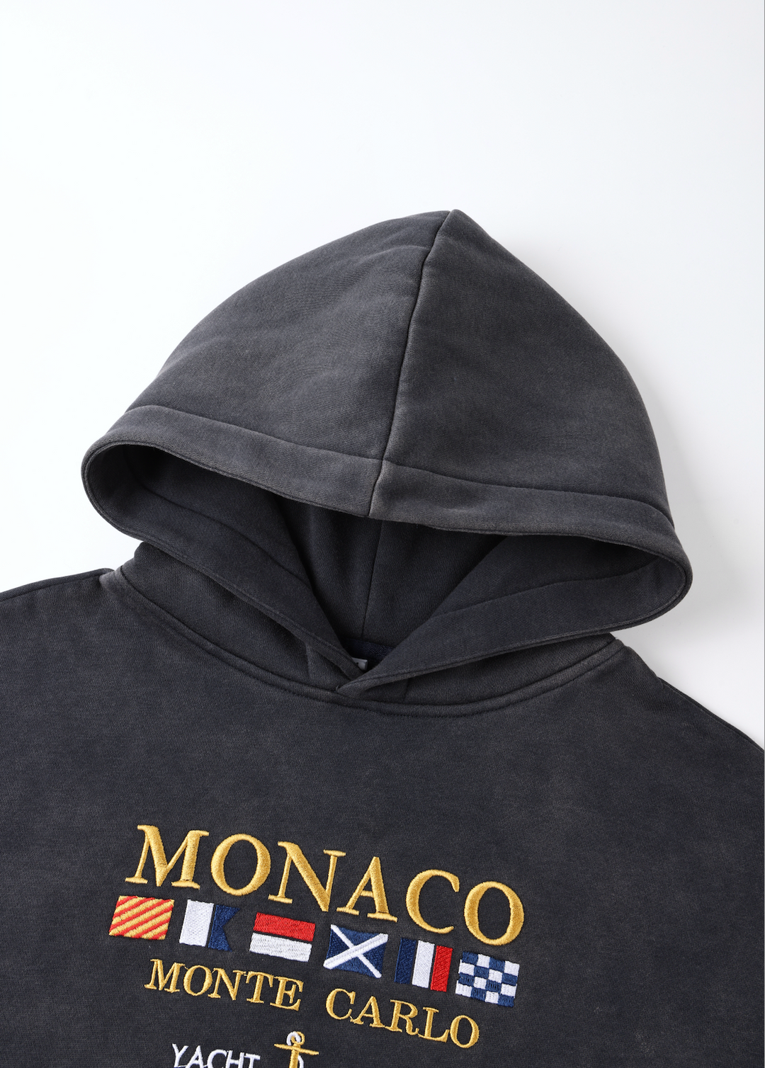Unisex dark gray Monaco graphic hoodie with hood and front pouch pocket