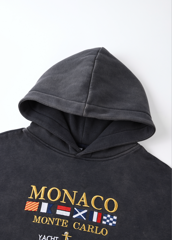 Unisex dark gray Monaco graphic hoodie with hood and front pouch pocket