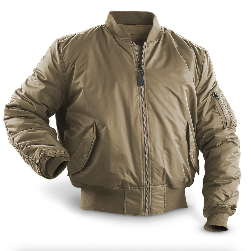 Men's quilted bomber jacket with stand collar, long sleeves and zip pockets