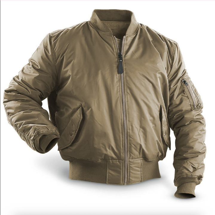 Men's quilted bomber jacket with stand collar, long sleeves and zip pockets