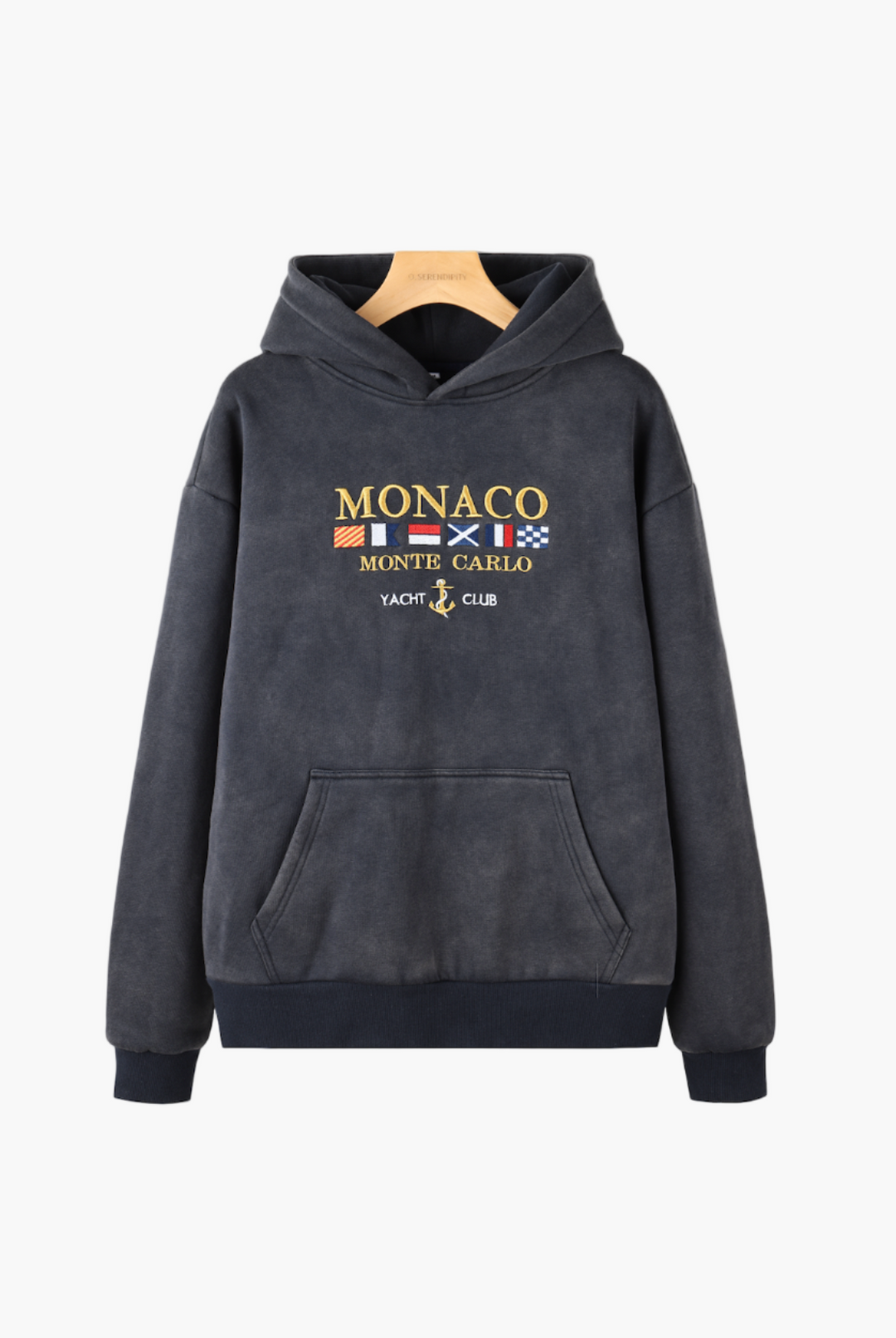 Unisex dark gray Monaco graphic hoodie with hood and front pouch pocket