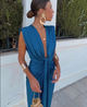 Women's Soft Pleated Midi Dress Wedding Guest in Blue | Bellmere