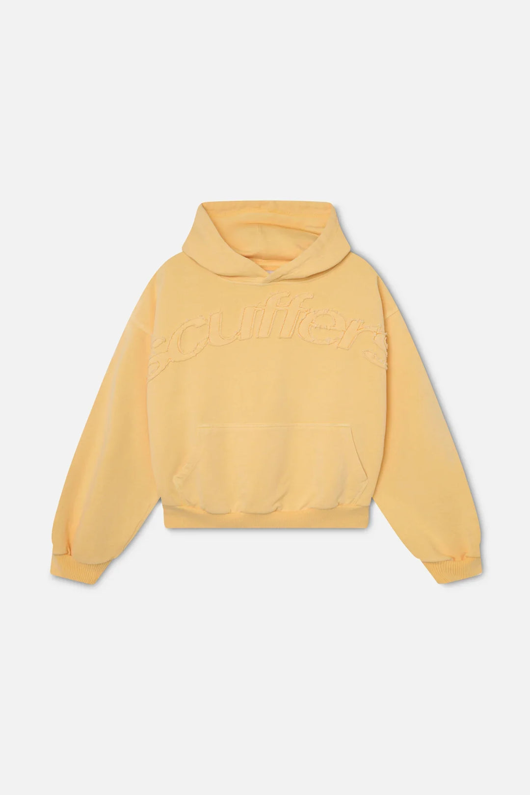 Unisex pullover hoodie with hood, embossed chest lettering and kangaroo pocket