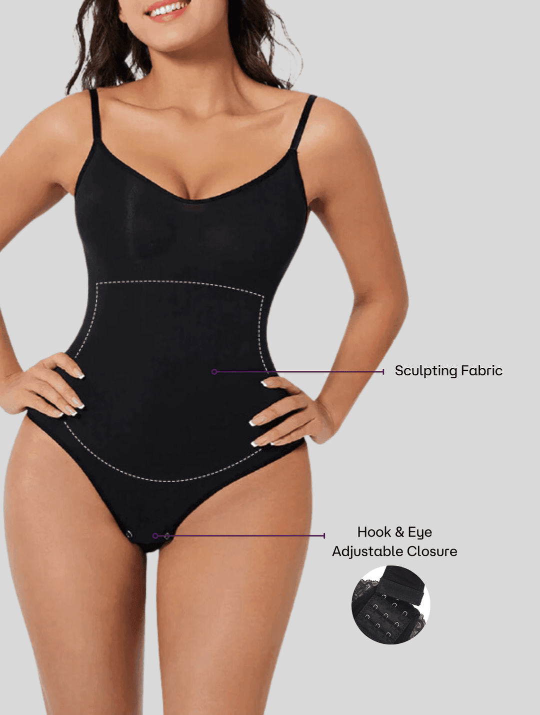 High-Waisted Shapewear Bodysuit in Black - View 3 | Bellmere