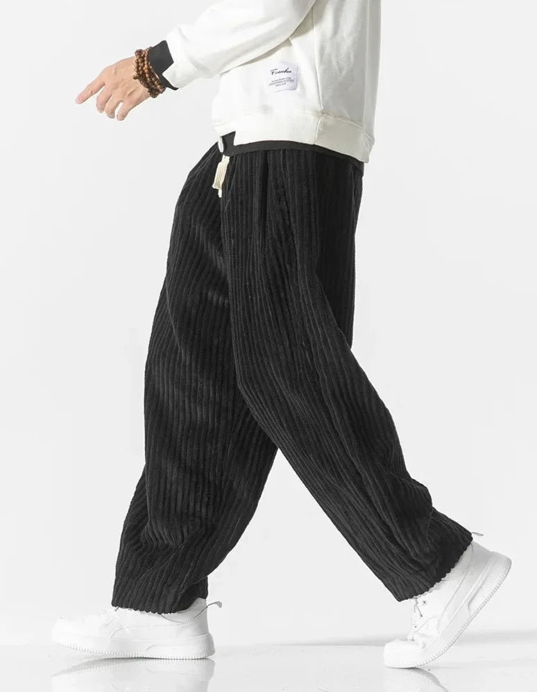 Relaxed corduroy trousers with drawstring waist