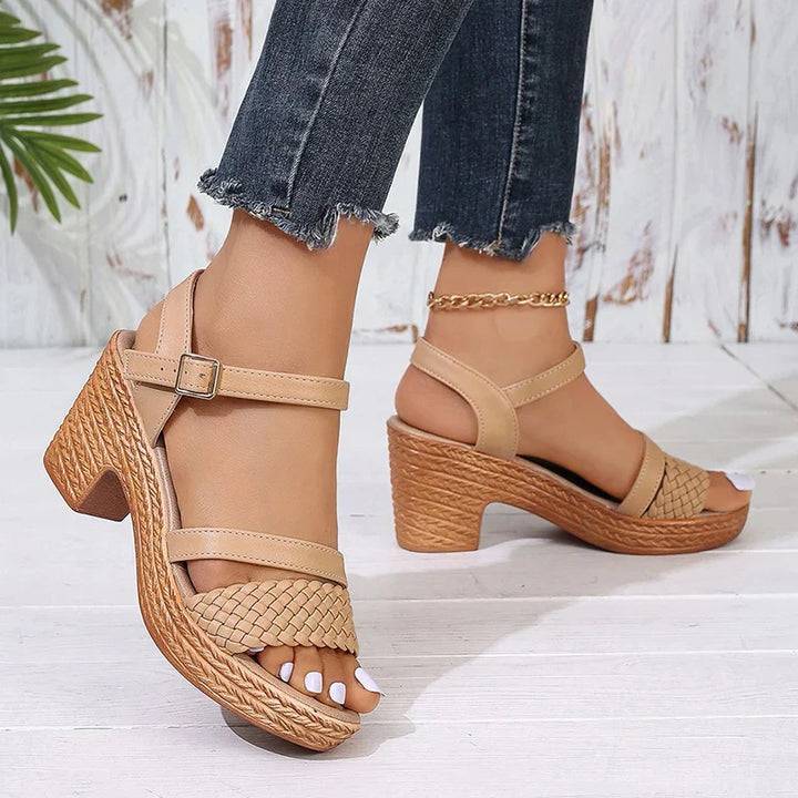 Woven Platform Sandals in Khaki (Almost Sold Out) - View 5 | Bellmere