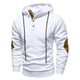 Men's textured hooded pullover with button placket and contrasting elbow panels