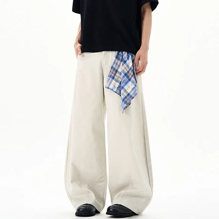 Wide leg jeans with blue plaid pocket detail