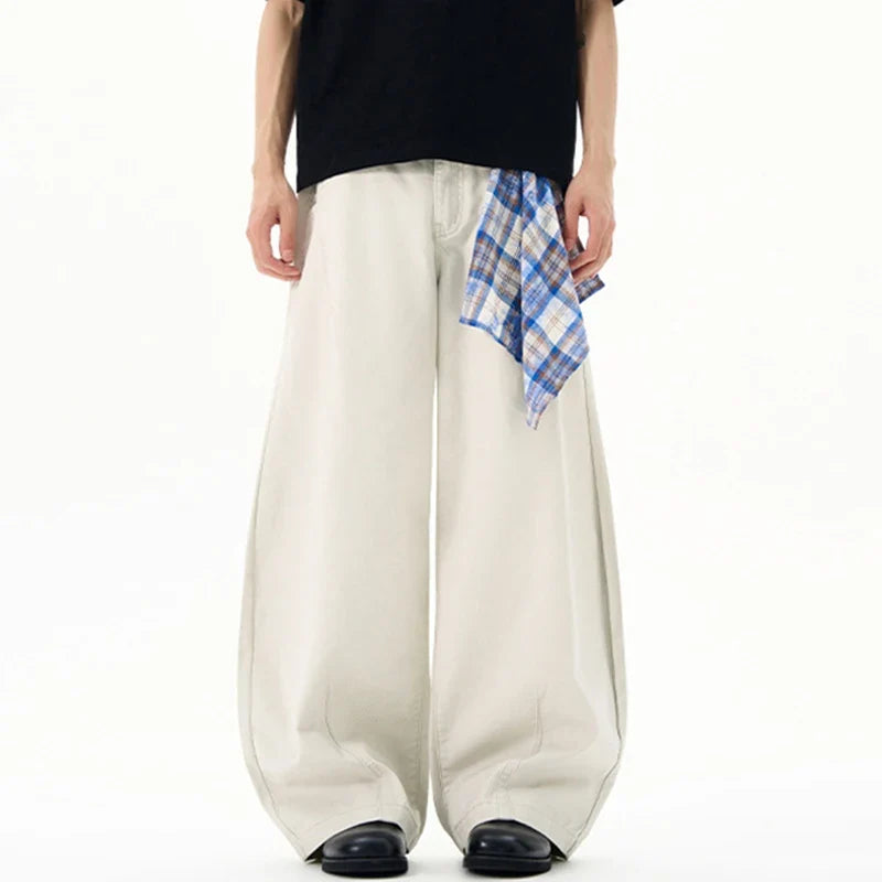 Wide leg jeans with blue plaid pocket detail