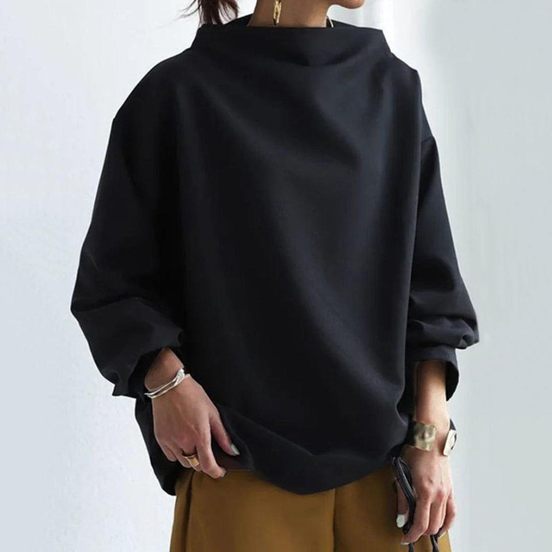High-Neck Soft Knit Top in Black - View 6 | Bellmere