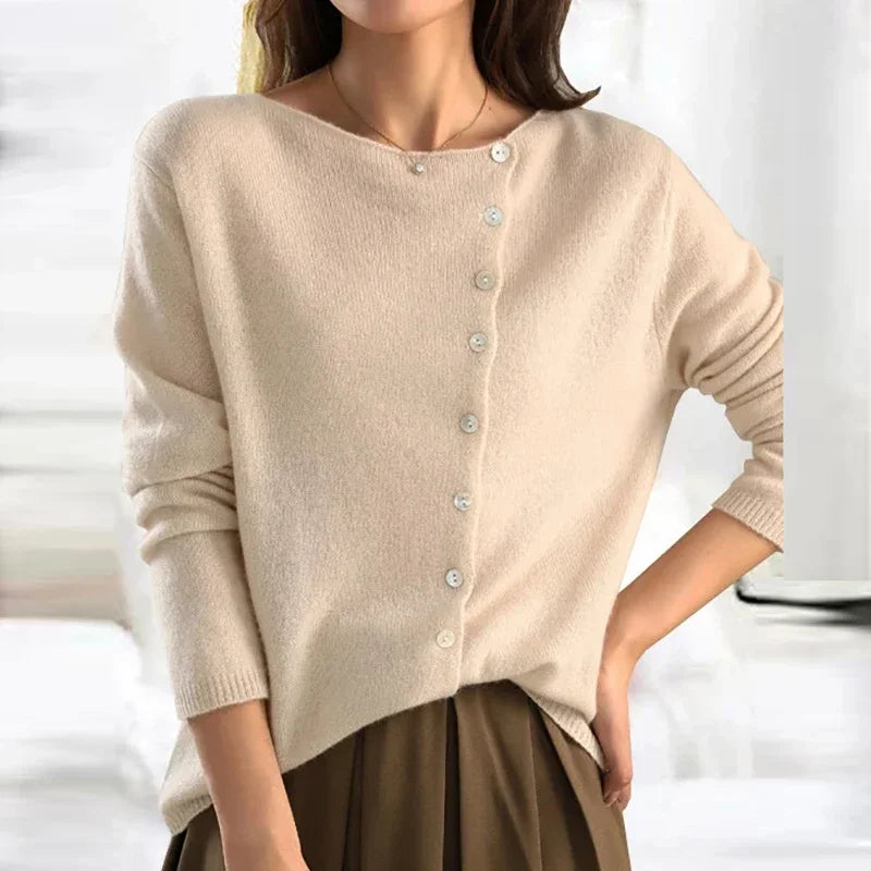 Women's asymmetric button knit cardigan with long sleeves