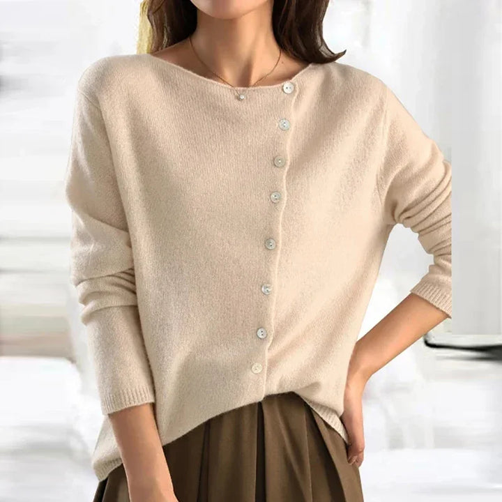 Women's asymmetric button knit cardigan with long sleeves