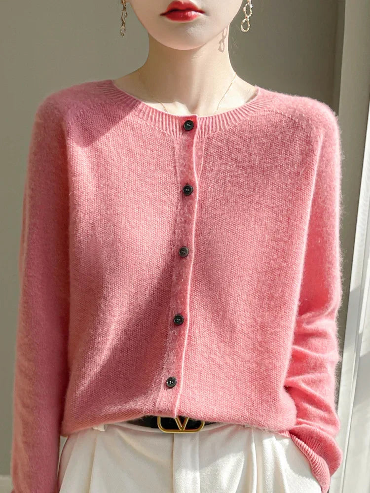 Women's button front crew neck cardigan