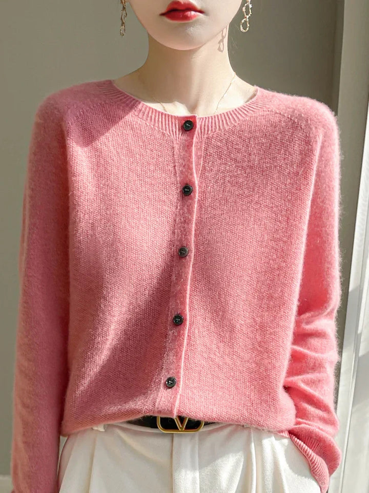 Women's button front crew neck cardigan