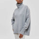 Women's relaxed turtleneck sweater with long sleeves and ribbed trims