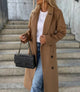 Women's long double-breasted trench coat with belt and lapels