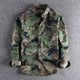 Long-sleeve camouflage button-up shirt with two chest pockets