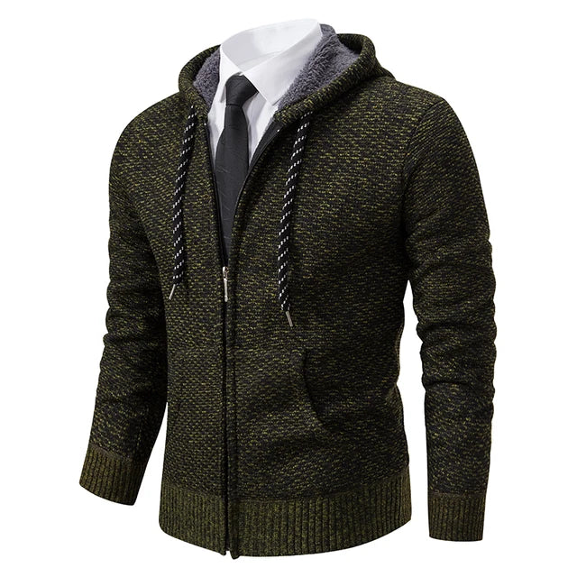 Men's textured full-zip hoodie with hood, drawcords, front pockets and ribbed trims