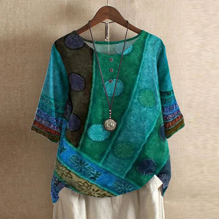 Women's Retro-Inspired Cotton Blend Blouse in Green - View 3 | Bellmere