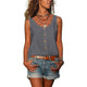 Women's grey sleeveless tank top with V-neck and decorative button front