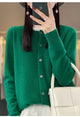 Women's crew neck knit cardigan with long sleeves and button front