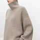 Women's plain knit turtleneck sweater with ribbed collar and long sleeves