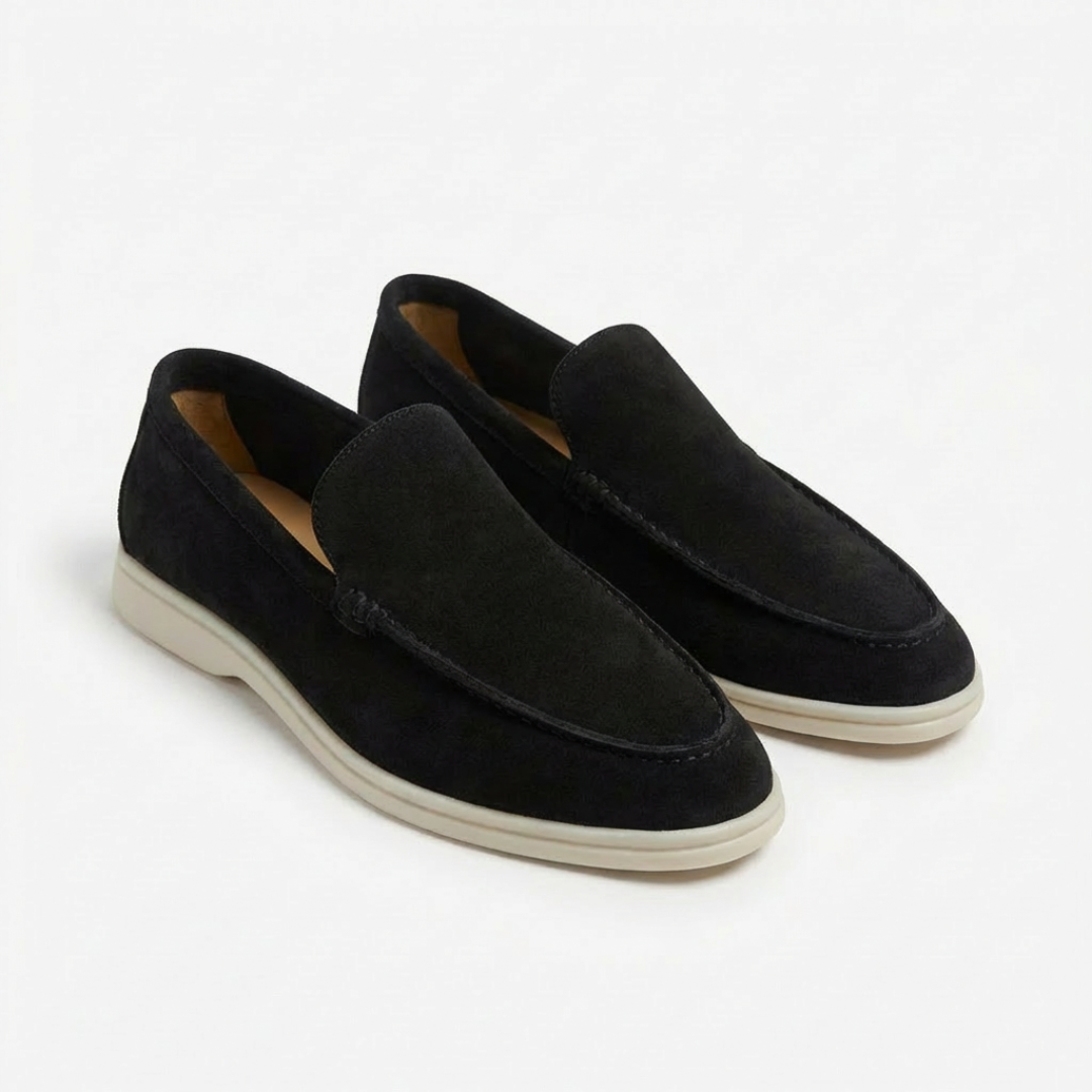 Men's slip-on loafers with stitched toe detail and contrast soles