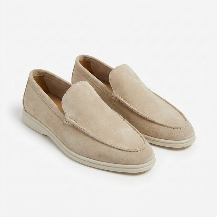 Men's slip-on loafers with stitched toe detail and contrast soles
