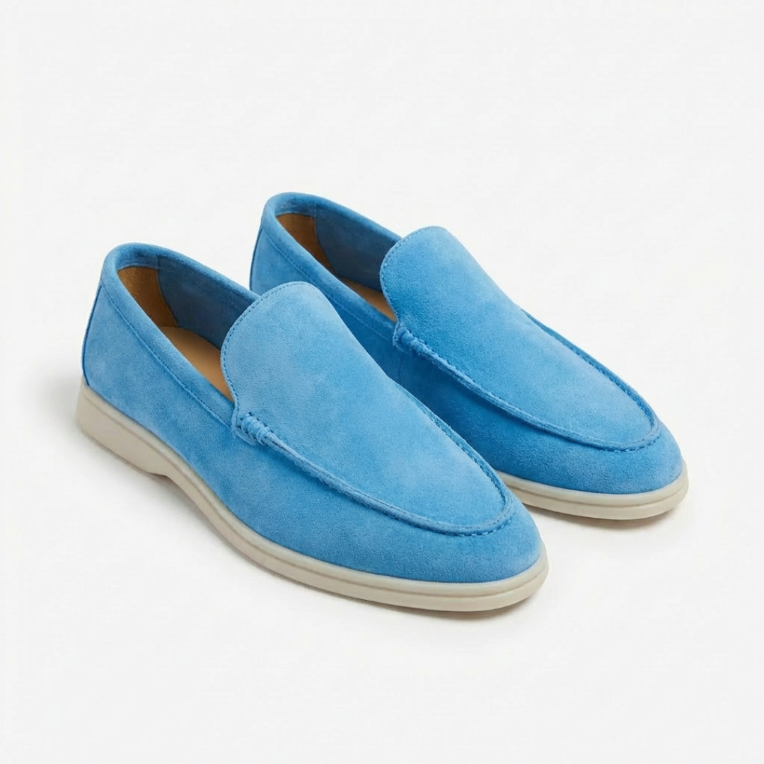Men's slip-on loafers with stitched toe detail and contrast soles