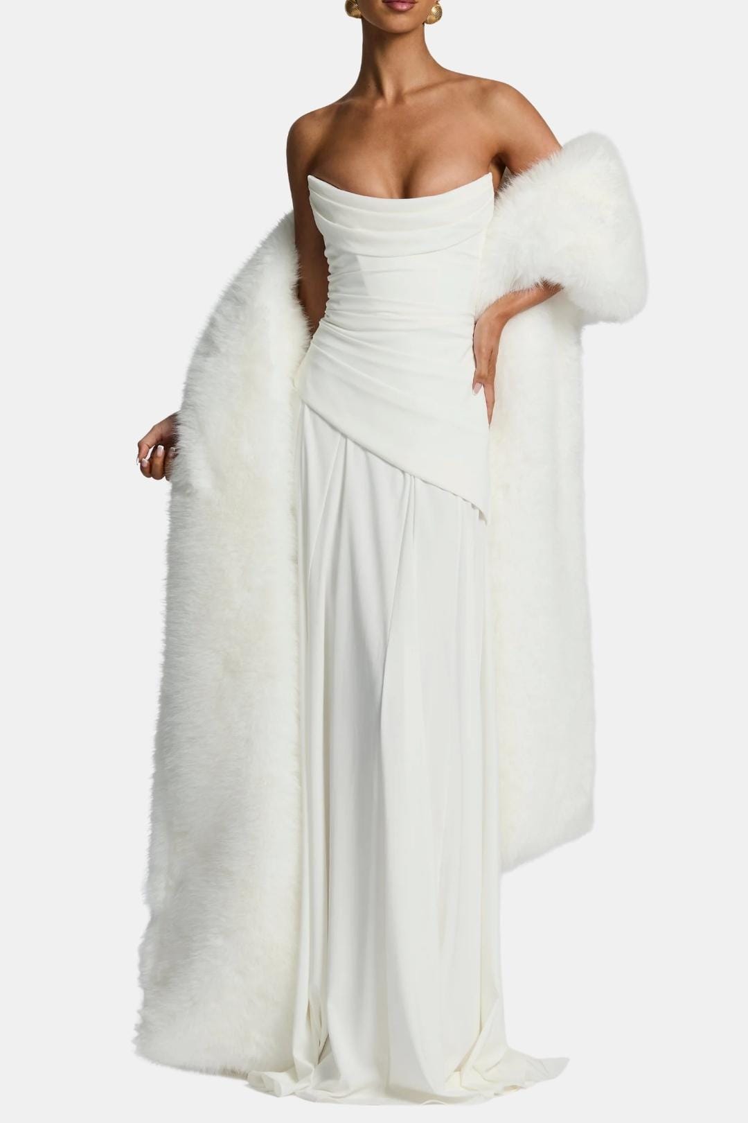 Floor-length faux fur shawl with wide collar