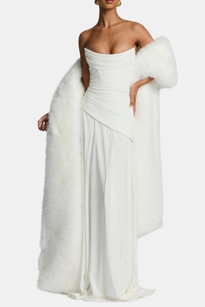 Floor-length faux fur shawl with wide collar