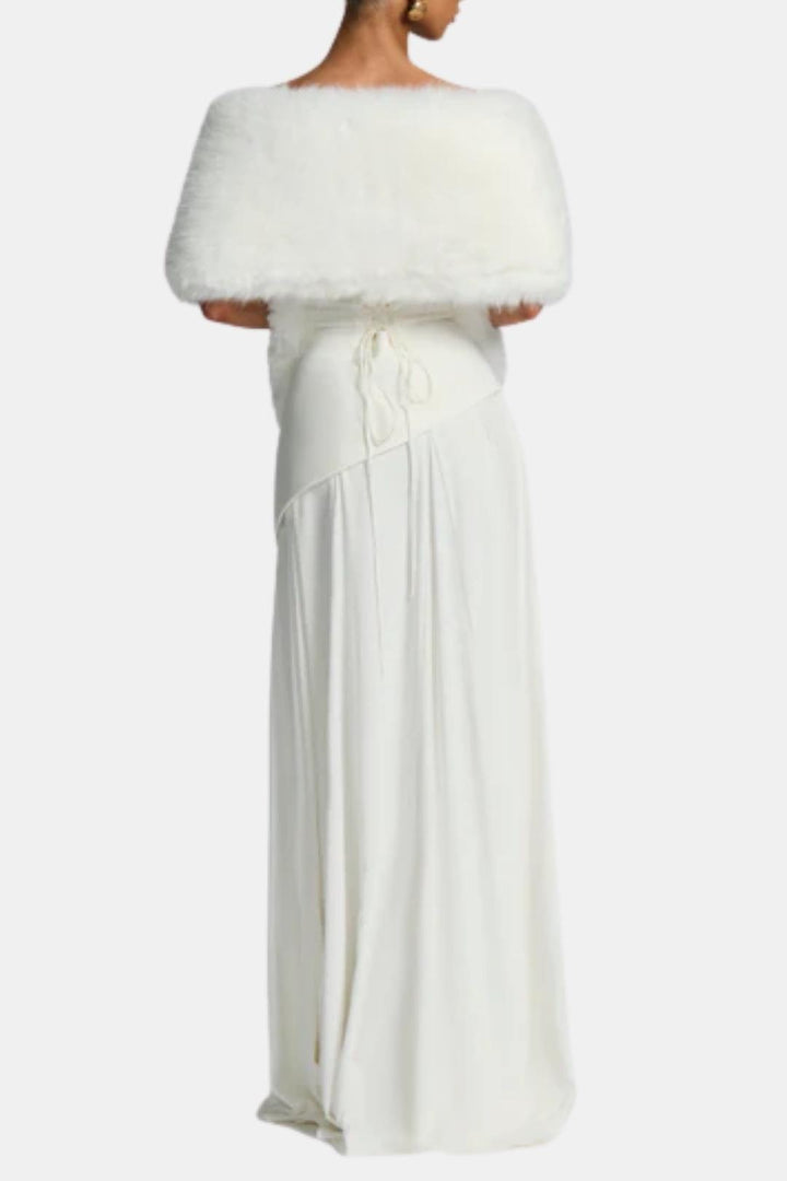Floor-length faux fur shawl with wide collar