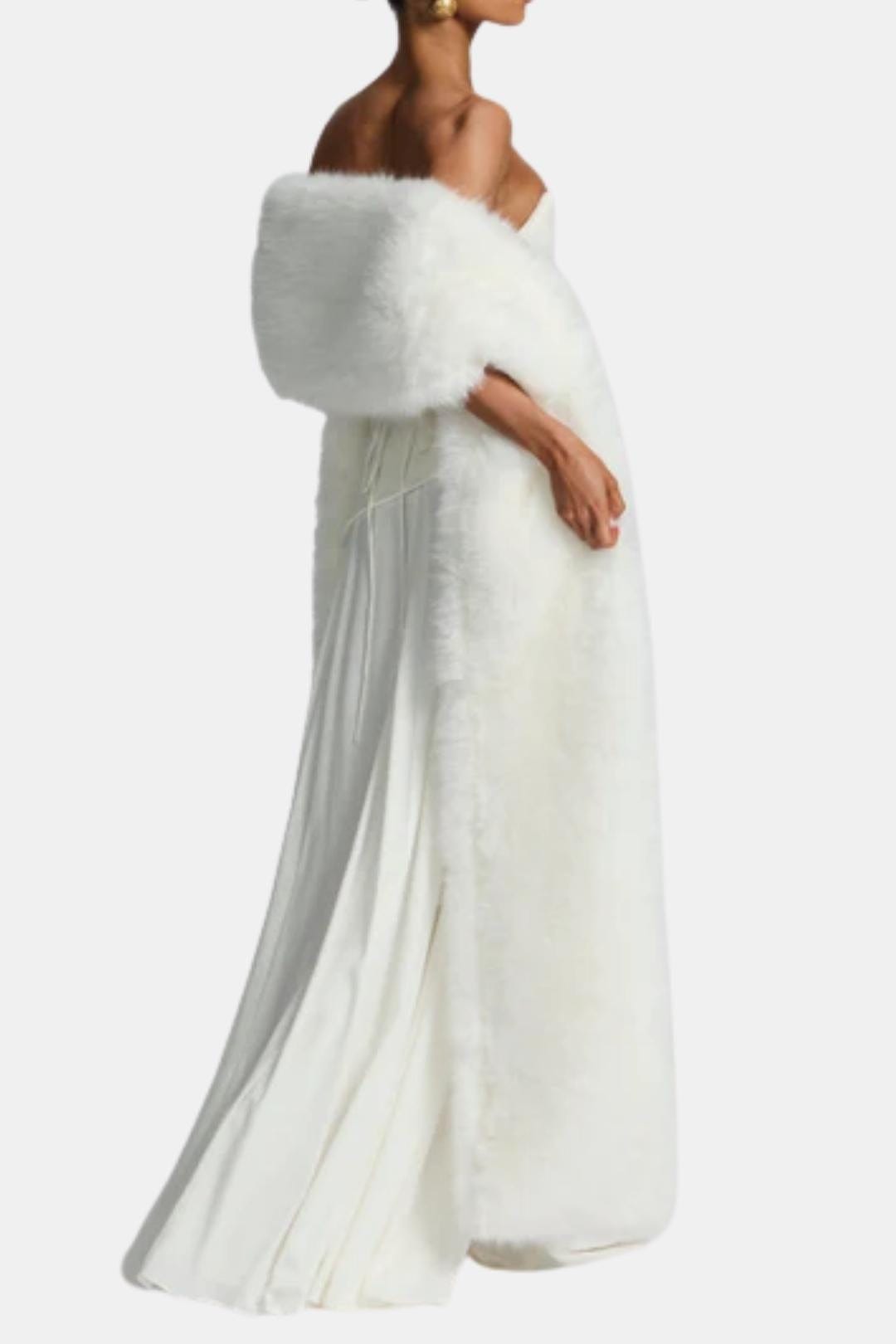 Floor-length faux fur shawl with wide collar