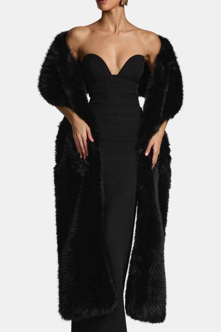 Floor-length faux fur shawl with wide collar