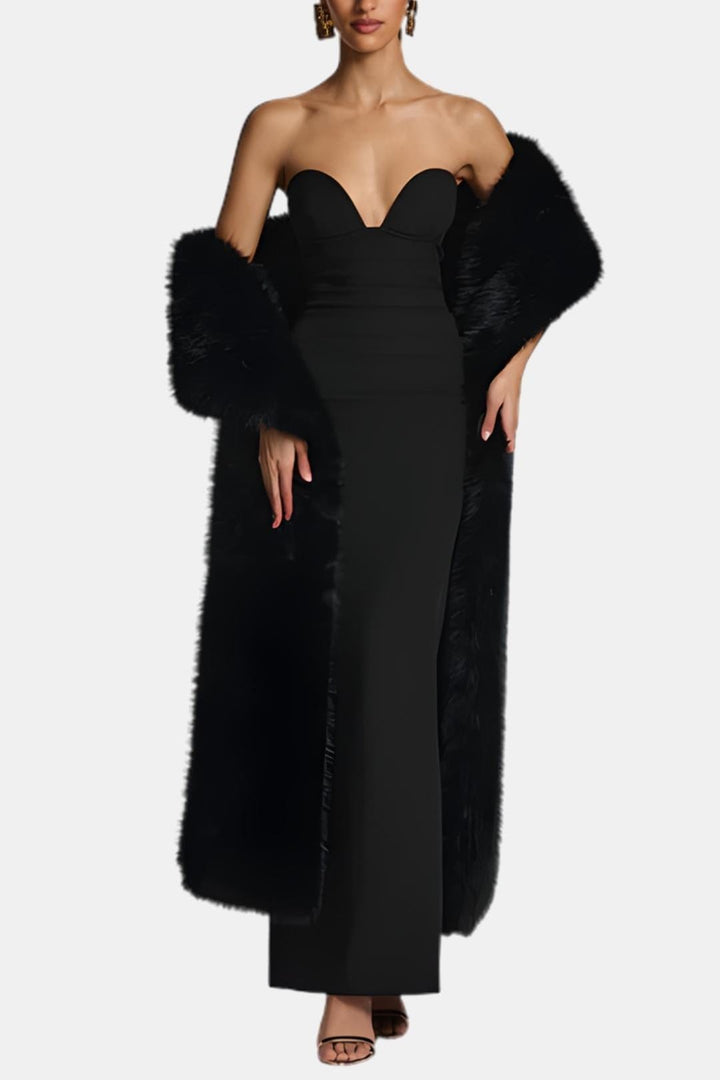 Floor-length faux fur shawl with wide collar