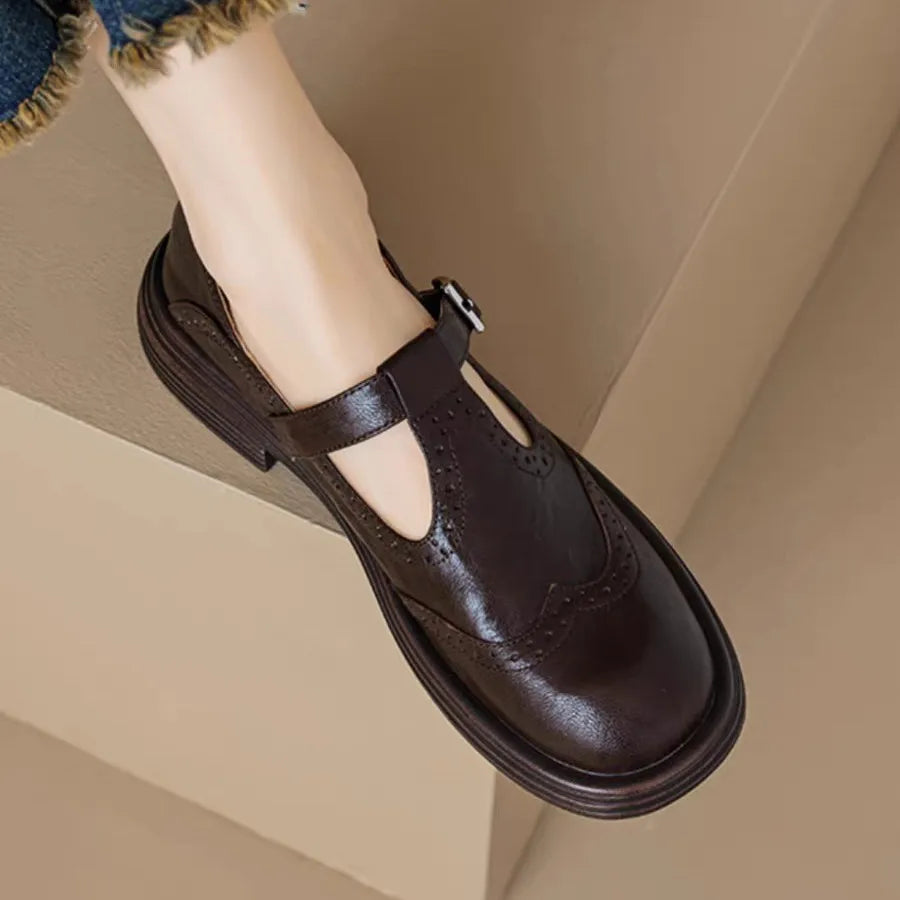 Clara | Leather-Style Classic T-Strap Shoes